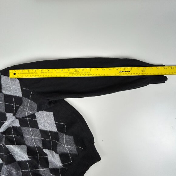 San Marco Sweater Mens M 100% Merino Wool Italy Black Grey Argyle V Neck Jumper - Picture 10 of 12